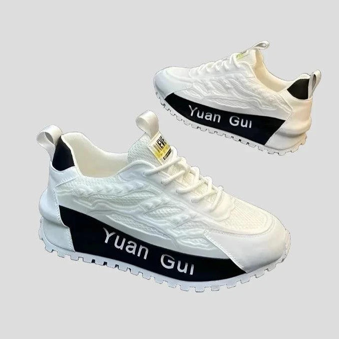 Men's Yuan Gui Platform Trainers: Fusion of Leather & Mesh Shoes - true-deals-club
