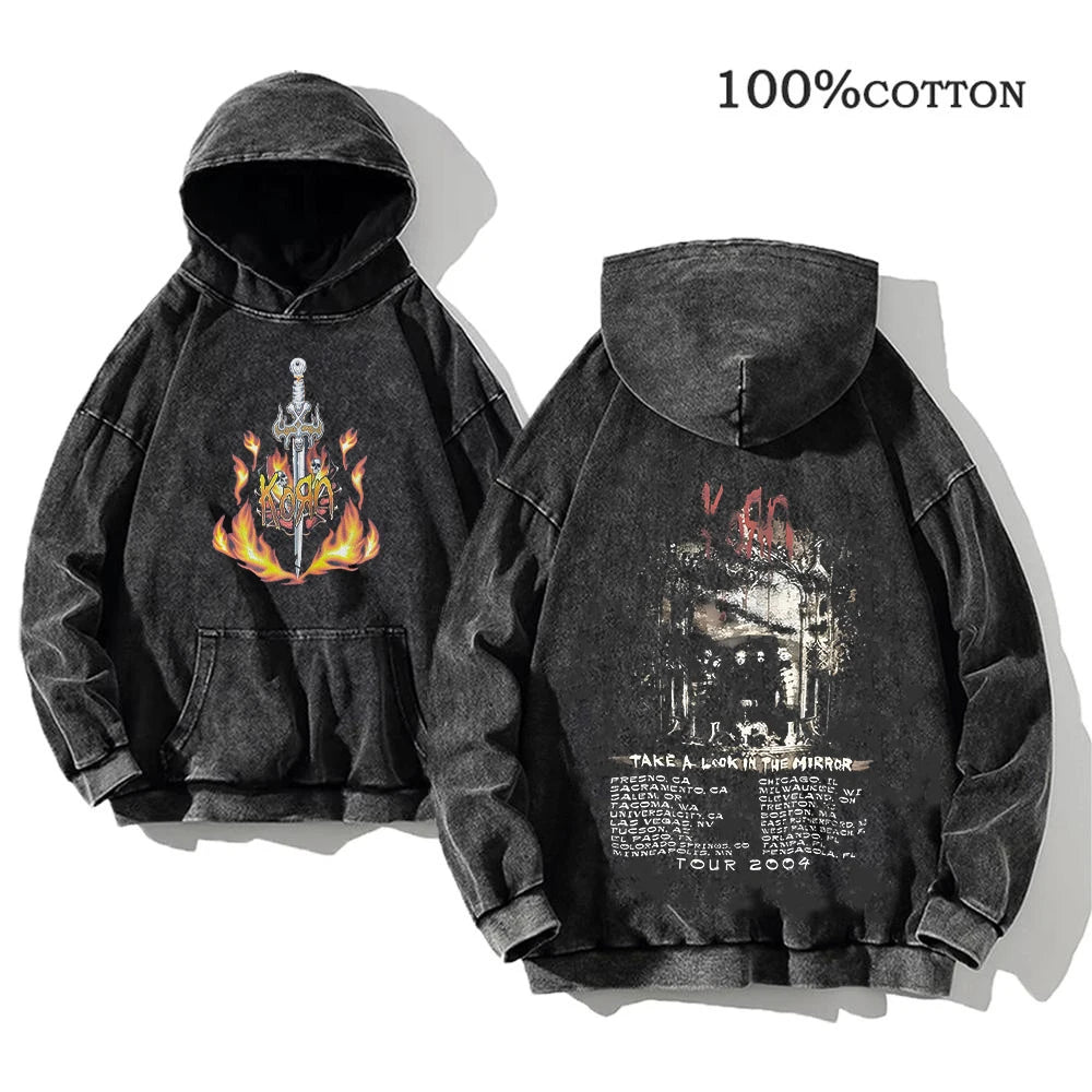 Korn Rock Band World Tour Hoodie | Vintage Washed Cotton Pullover.