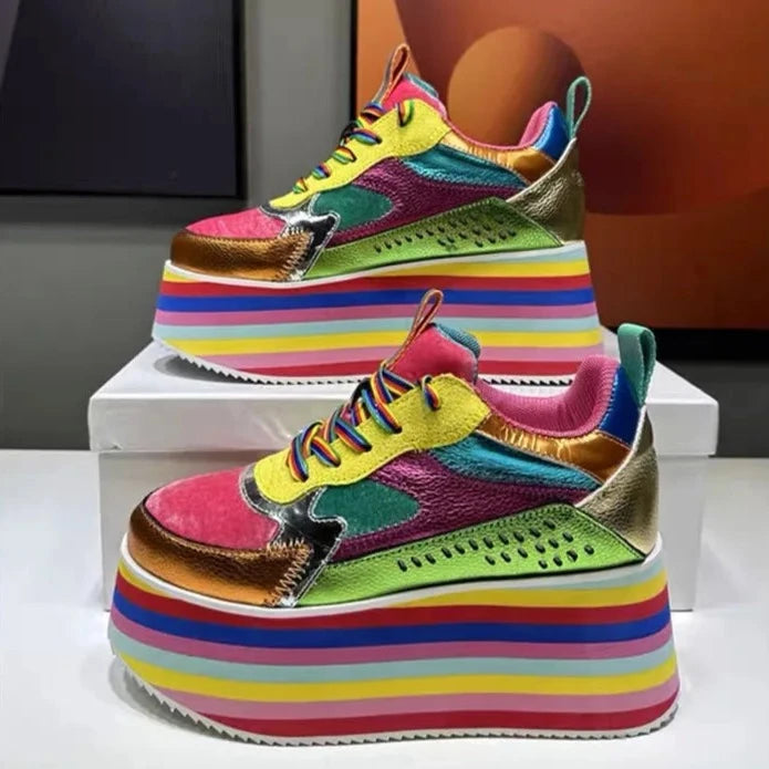 Colorful High Platform Women's Sneakers Spring/Autumn - True-Deals-Club