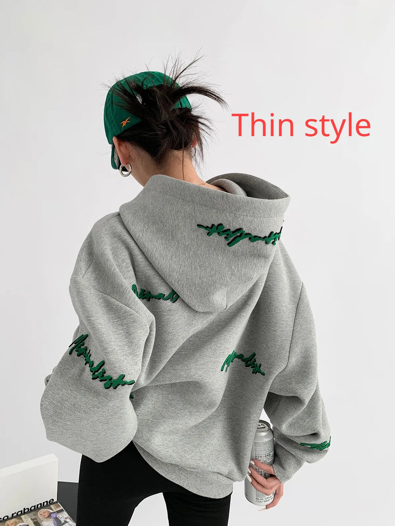 Fleece Letter Embroidery Unisex Hooded Sweatshirts - true-deals-club