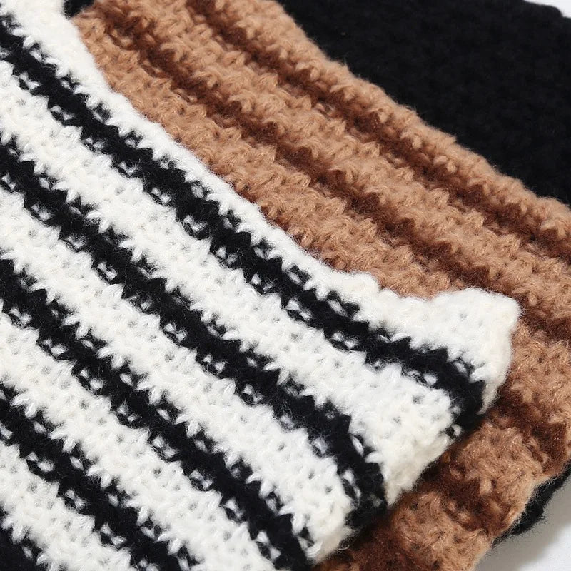 Knit Striped Beanie: Cozy Headwear Cute Cat Ears Essential - true-deals-club