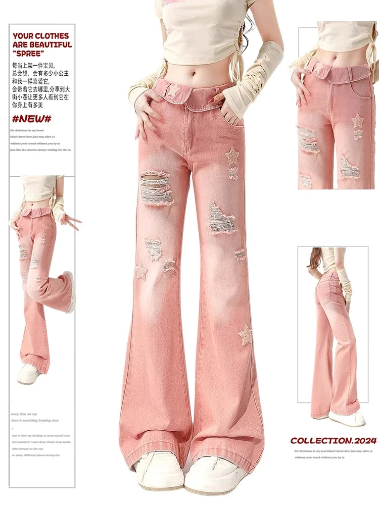 Ripped Jeans - Pink Star Denim for Women - true-deals-club