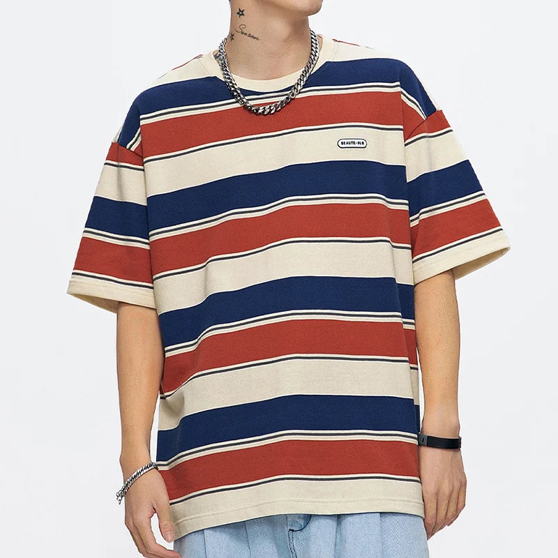 Unisex Striped Loose Fit T Shirt - true-deals-club