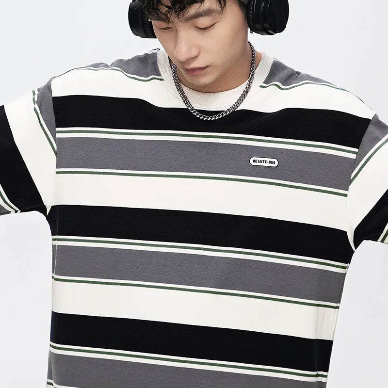 Loose Contrast Color Striped T-shirts Unisex - true-deals-club