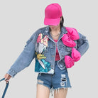 Short Jean Jacket with Cartoon Sequins for Teens - true-deals-club