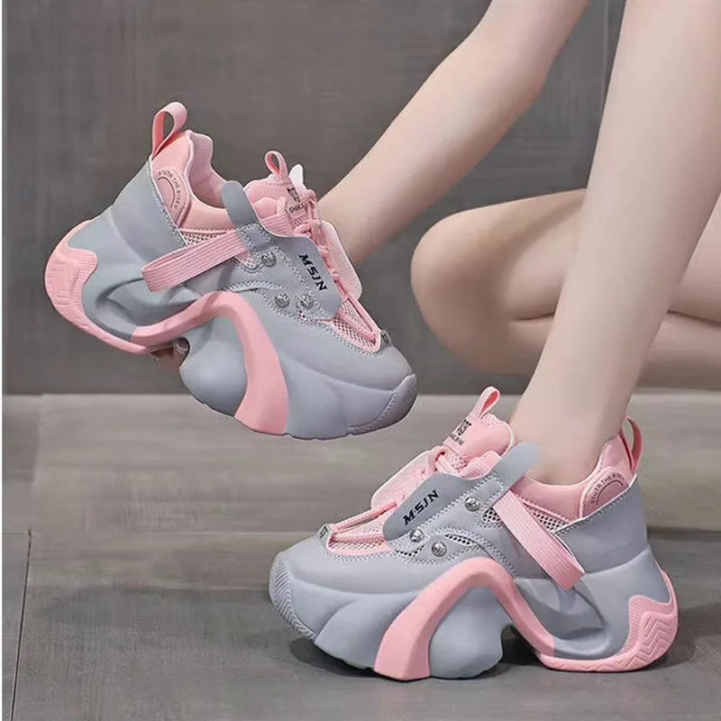 Summer Mesh Platform Sneakers 7.5cm Heels for Women - True-Deals-Club