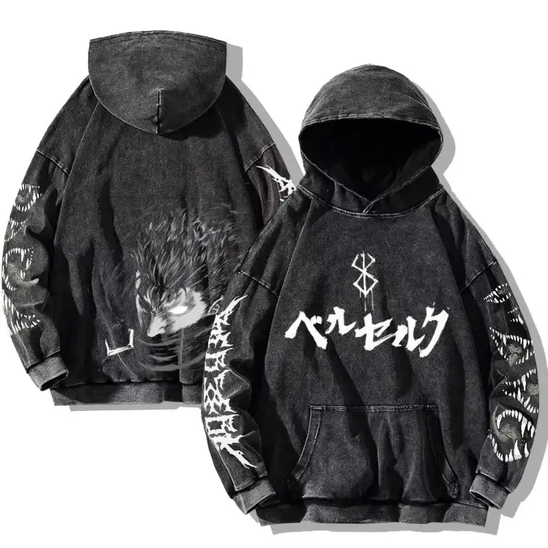 Gothic Vintage Washed Hoodie | Print Retro Pullover Y2K.