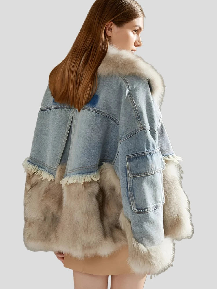 Loose Detachable Bomber Fur Denim Jacket for Women - true-deals-club