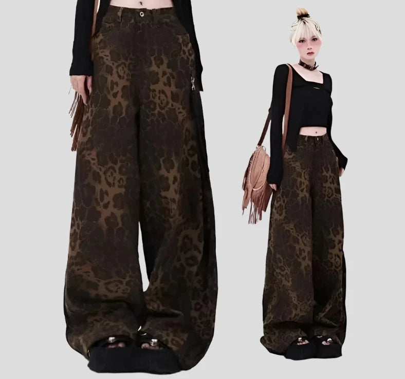 Wide Leg Denim Pants with Print - true-deals-club