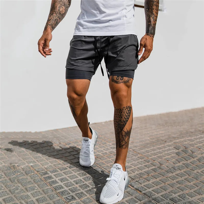Men's 2-in-1 Quick Dry Gym Shorts - Breathable, Double-Deck, Running - true-deals-club