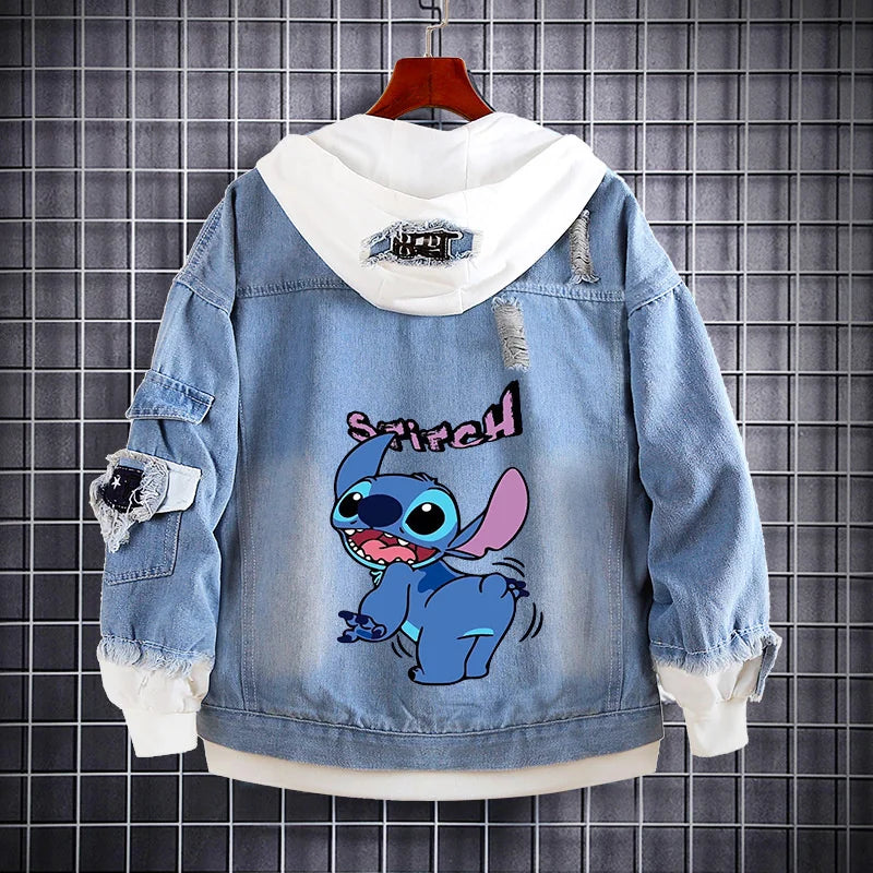 Cartoon Jean Jacket - Stitch Inspired Denim Hooded Coats for Women