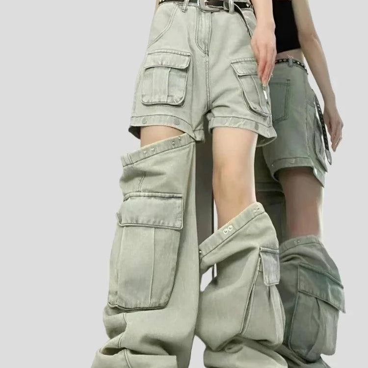 Women's Splicing Design High Waisted Jean Shorts: Wide Leg Denim Pants - true-deals-club