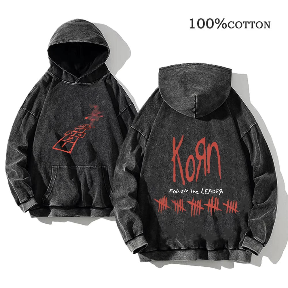 Korn Rock Band World Tour Hoodie | Vintage Washed Cotton Pullover.