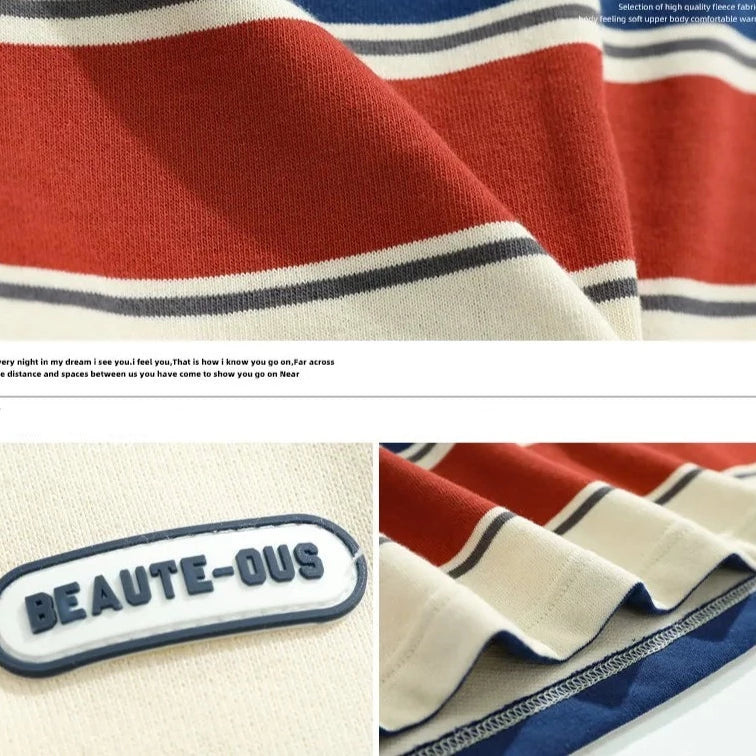 Loose Contrast Color Striped T-shirts Unisex - True-Deals-Club