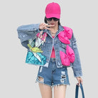 Short Denim Jacket with Cartoon Embroidered Sequins for Teens - true-deals-club