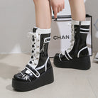 Platform Wedge Women's Punk Boots Black and White Gothic Style