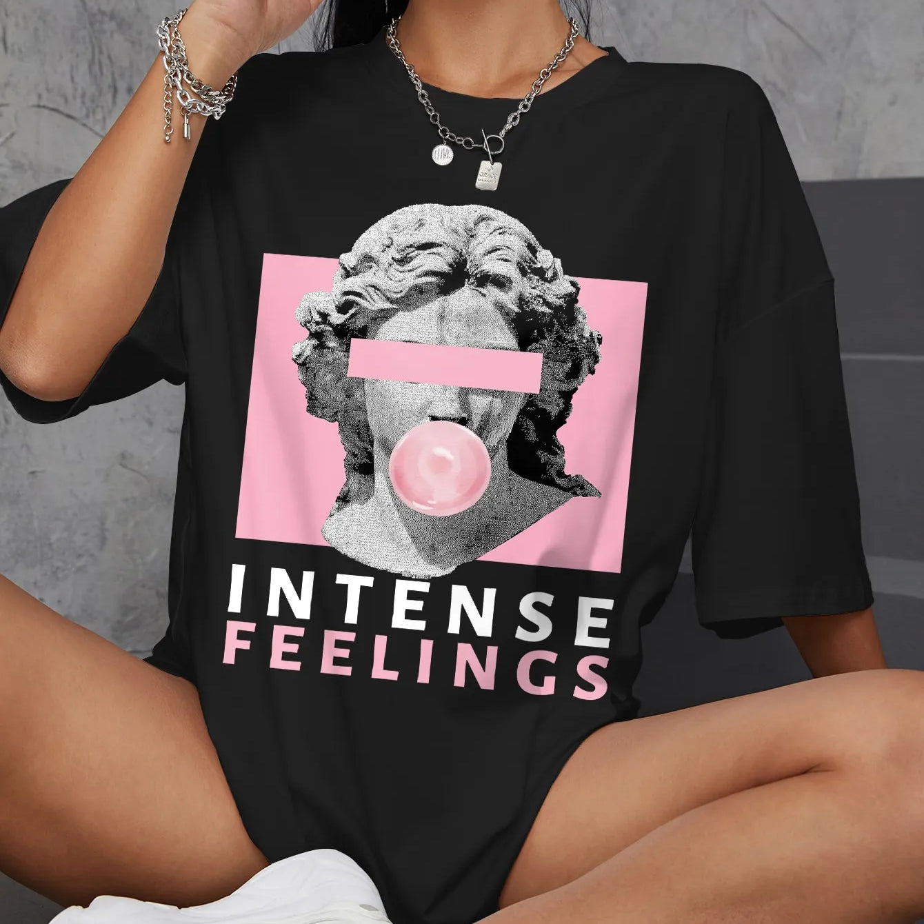 Oversized Female Intense Feelings Womens Oversized Graphic Tee - true-deals-club
