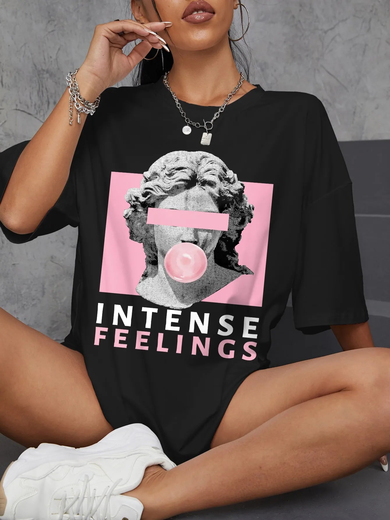 Oversized Female Intense Feelings Womens Oversized Graphic Tee - true-deals-club