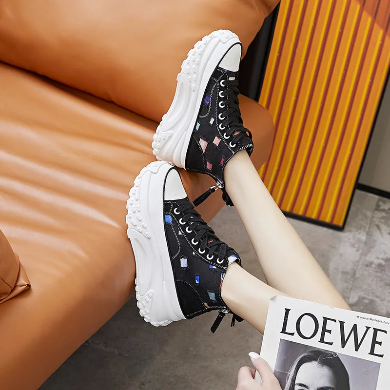 8cm Genuine Leather Platform Wedge Sneaker Boots for Women - true-deals-club