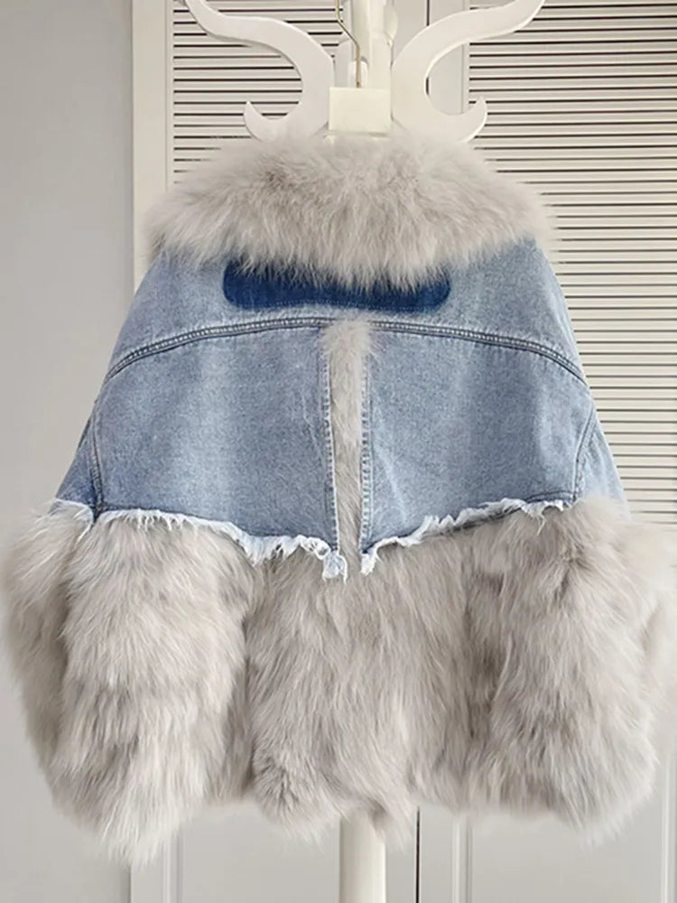 Loose Detachable Bomber Fur Denim Jacket for Women - True-Deals-Club