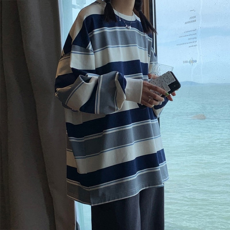 Women's Harajuku Striped Oversized Sweatshirts - true-deals-club