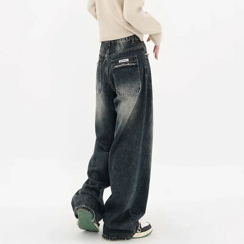 Autumn Streetwear Retro Fashion: Women's High Waist Loose Wide Leg Y2K Denim Trousers - true-deals-club