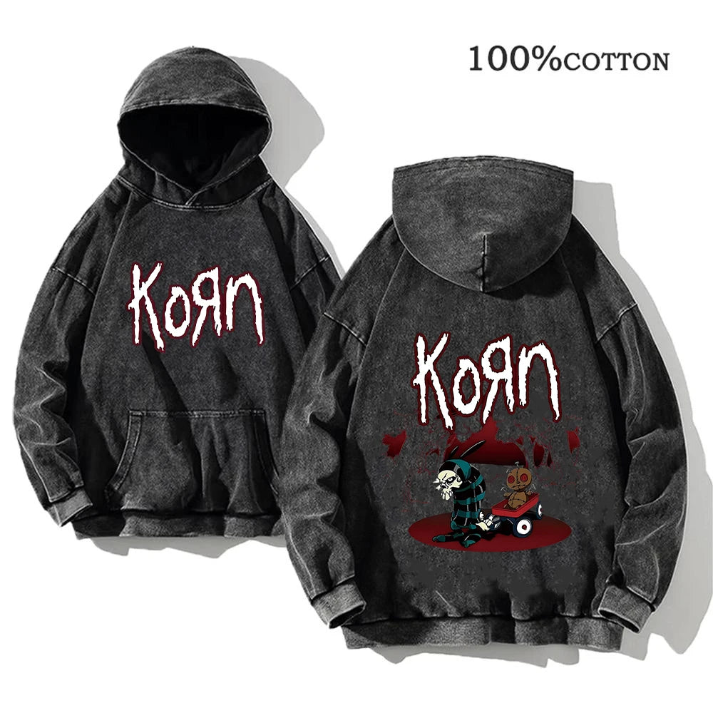 Korn Rock Band World Tour Hoodie | Vintage Washed Cotton Pullover.