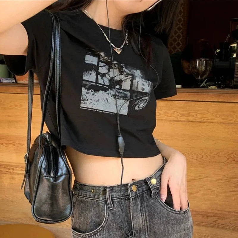 Graphic Cotton Crop Tops for Women - true-deals-club