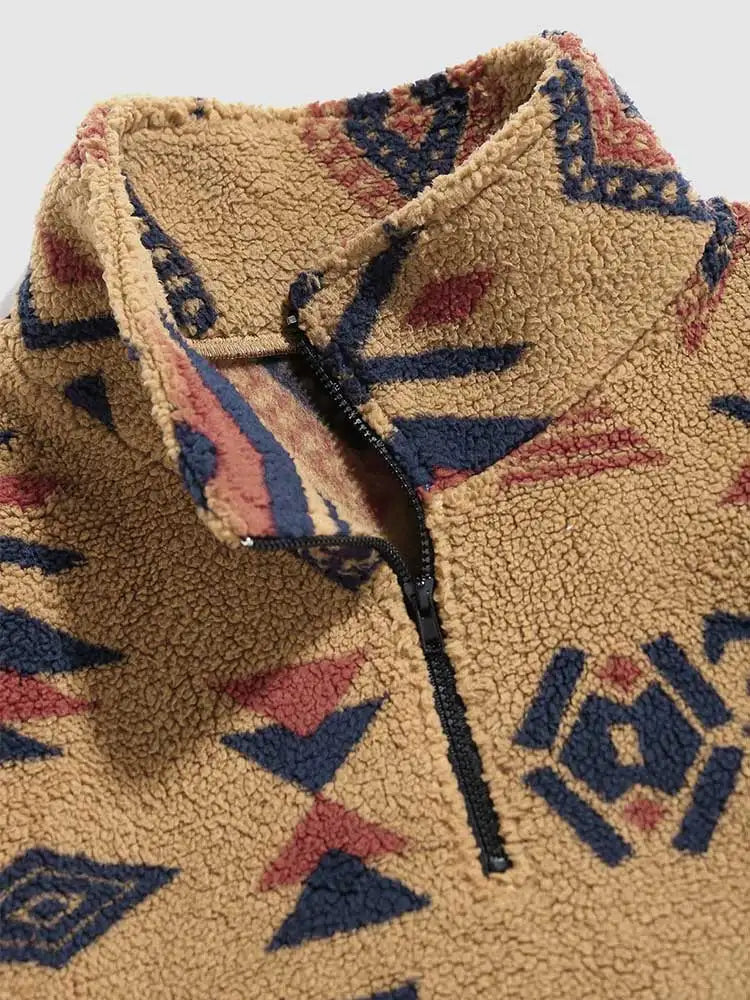 Men's Fuzzy Faux Sherpa Ethnic Print Sweatshirt - true-deals-club