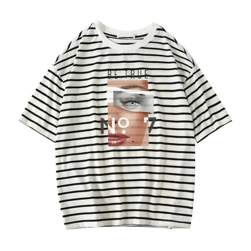 Womens Oversized Graphic Tee - Classic Striped - true-deals-club