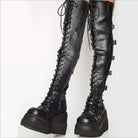 Punk Gothic Thigh High Platform Wedge Boots for Women - true-deals-club