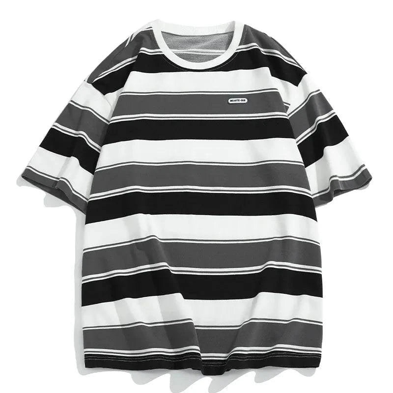 Unisex Striped T-shirts, Loose Fit, Short Sleeves - true-deals-club