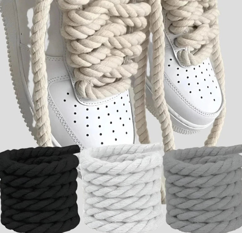 Dynamic Duo: 2PCS Thick Cotton Line Weaving Twisted Rope Shoelaces (120-160CM) - true-deals-club