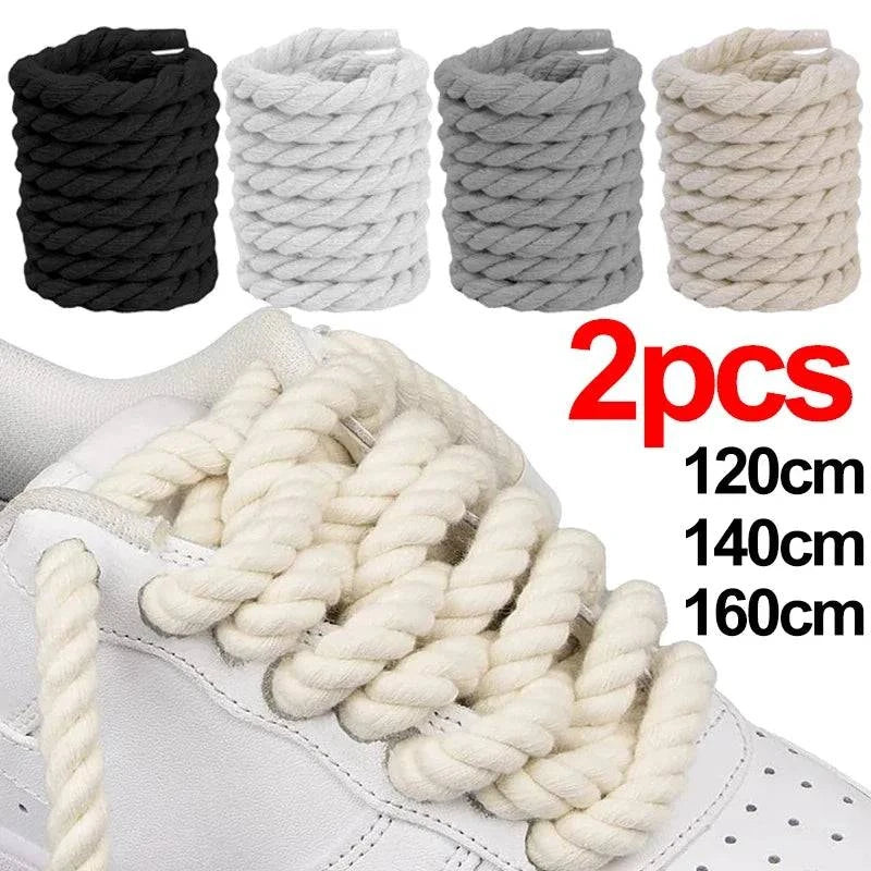 Rope Shoe Strings: 2pcs Bold Cotton Linen Twist Weave Shoelaces - true-deals-club