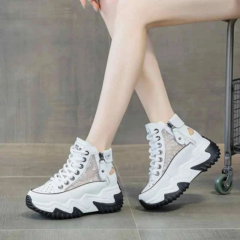 White Platform Shoes - Bilateral Zipper High Tops for Woman - true deals club