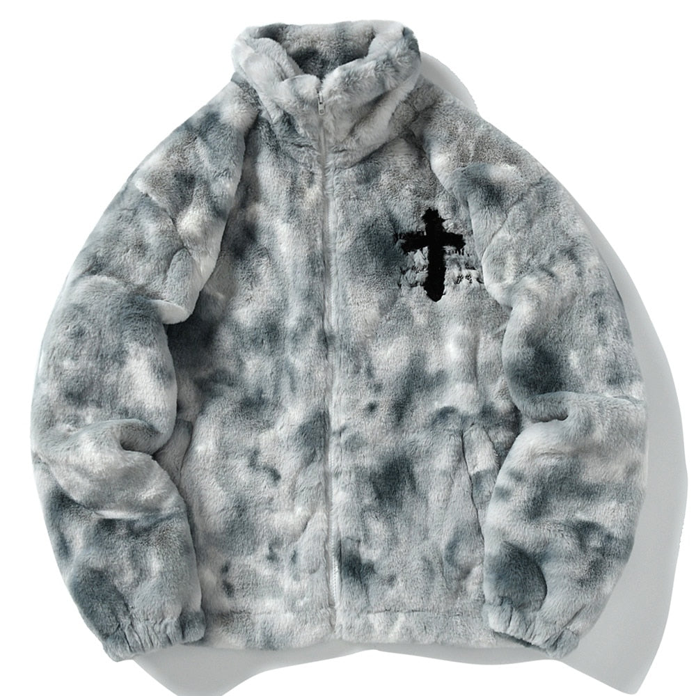 Unisex Cross Zip-Up Streetwear Fur Jacket - True-Deals-Club