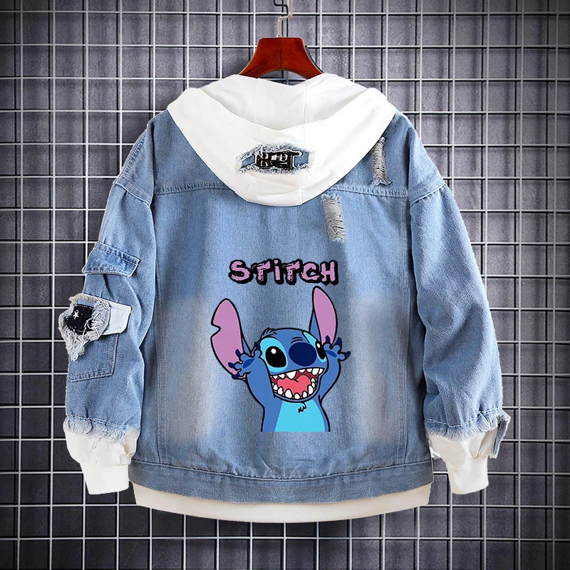 Cartoon Jacket - Denim Jean Jacket with Stitch Inspired Hood - true deals club