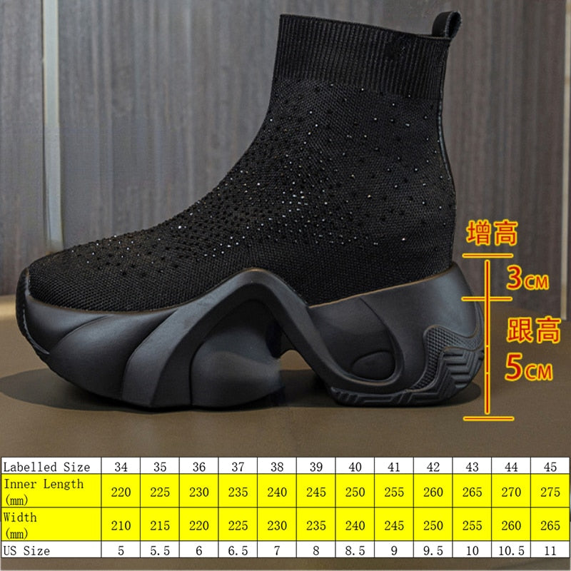 Women's 8cm Stretch Knitted Sock Platform Boots - True-Deals-Club