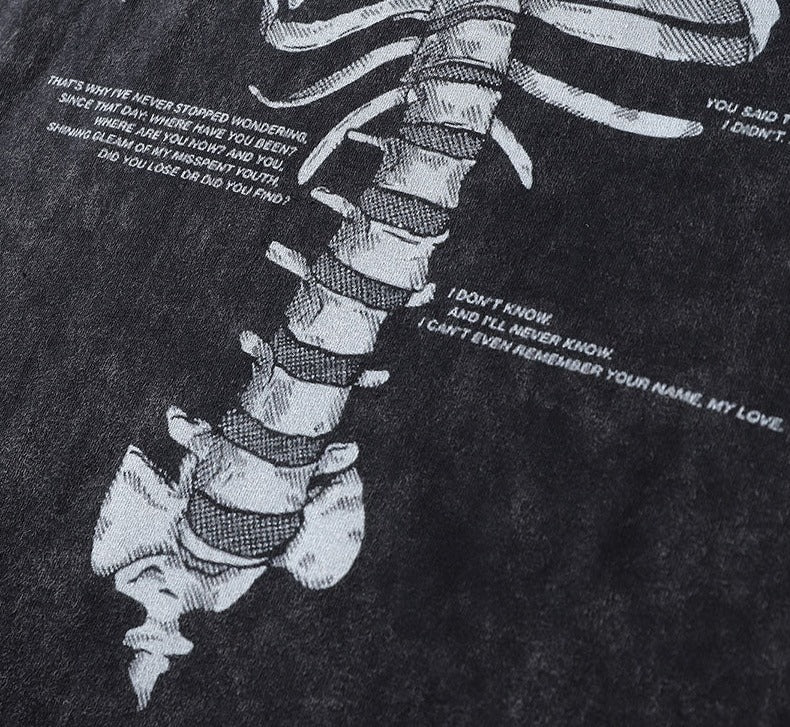 Men's Skeleton Skull Printed Distressed Oversize T-shirts - true-deals-club