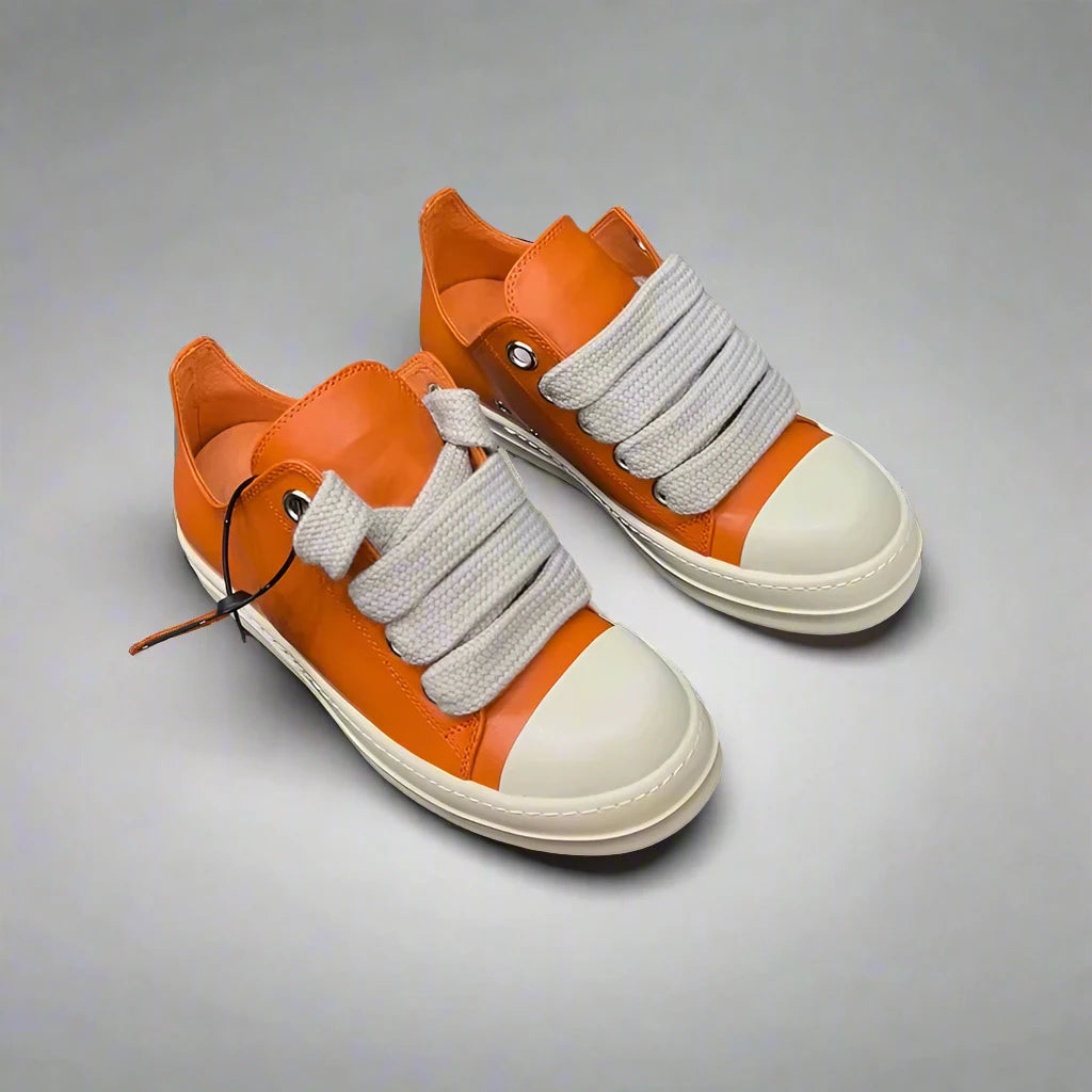 Leather Orange Sneakers Thick Sole Unisex - true-deals-club