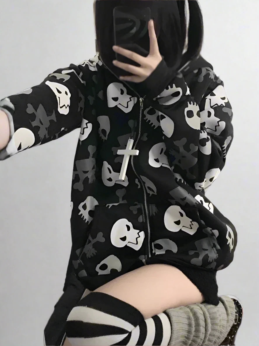 skull zip up hoodie