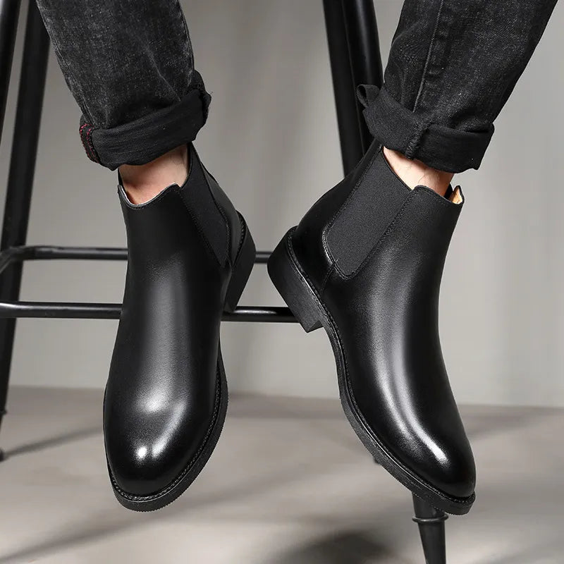 Elegant Slip-On Leather Chelsea Boots for Men - True-Deals-Club