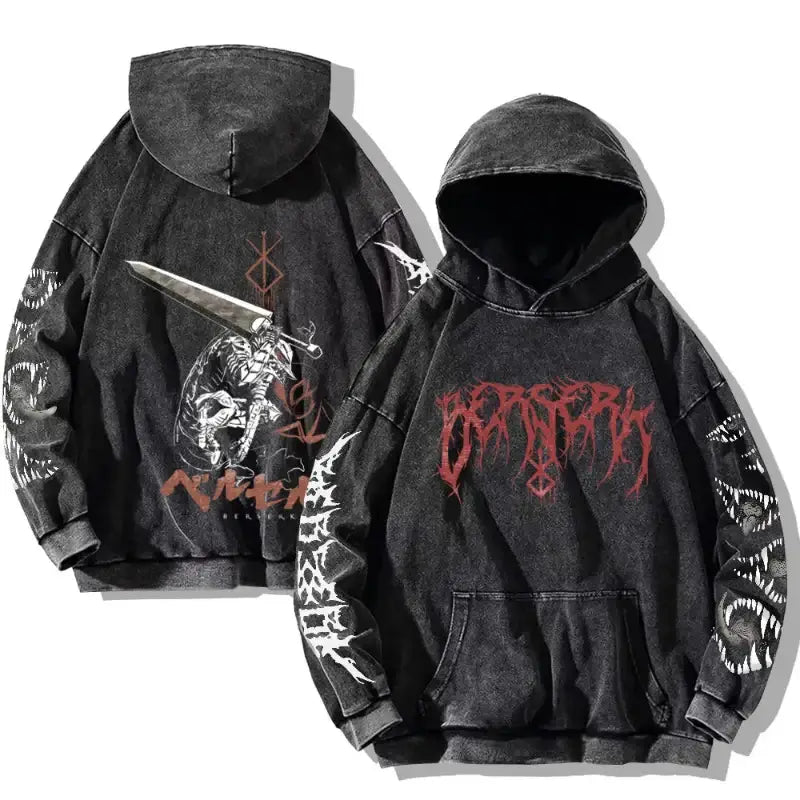 Gothic Vintage Washed Hoodie | Print Retro Pullover Y2K.