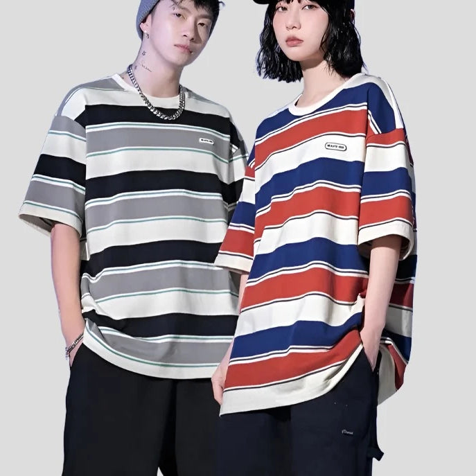 Loose Contrast Color Striped T-shirts Unisex - true-deals-club