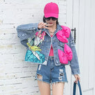 Short Denim Jacket with Cartoon Embroidered Sequins for Teens - True-Deals-Club