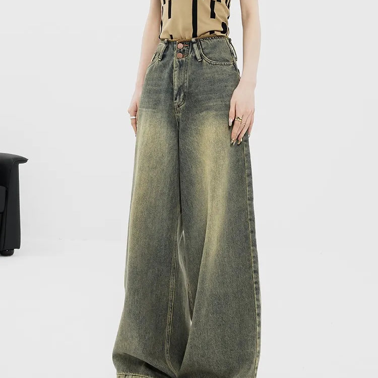 Vintage Streetwear Women's High Waisted Baggy Oversize Wide Leg Denim Pants - true-deals-club
