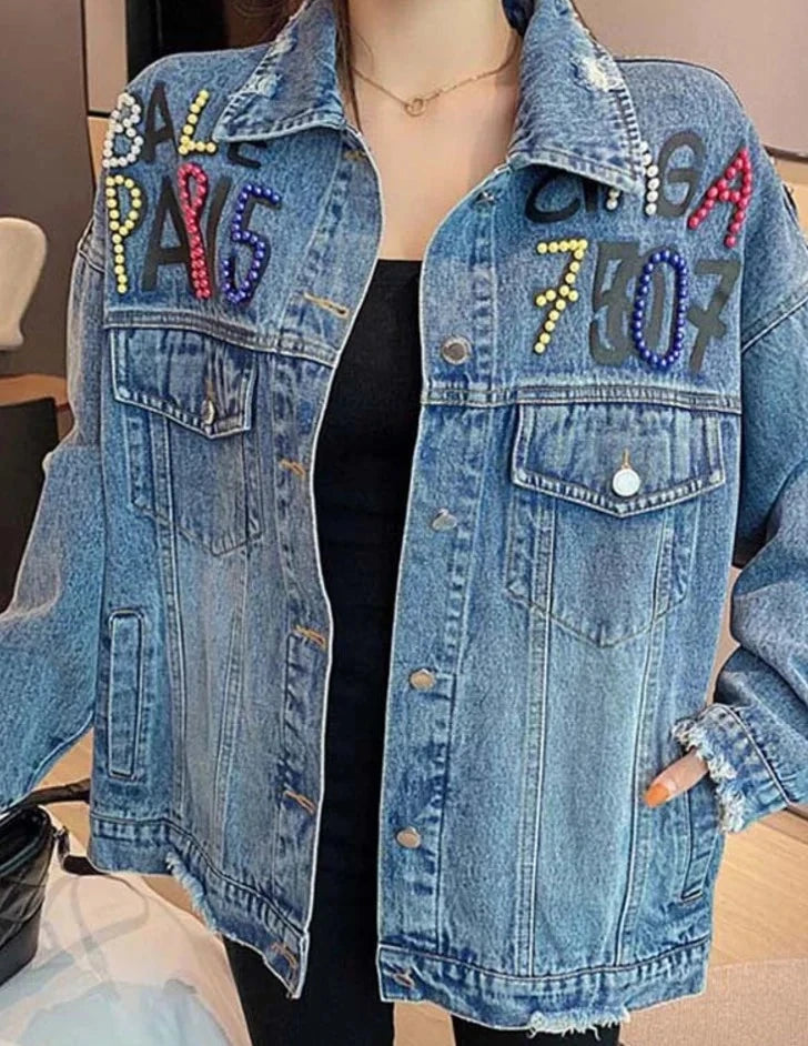 Embroidered Cartoon Thin Denim Jacket for Women - true-deals-club