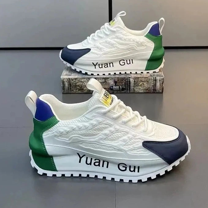 Men's Yuan Gui Platform Trainers: Fusion of Leather & Mesh Shoes - true-deals-club