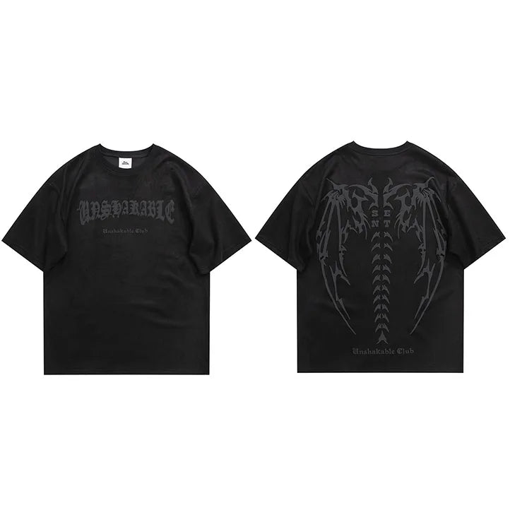 Suede Devil Wings Skeleton T Shirt - true-deals-club