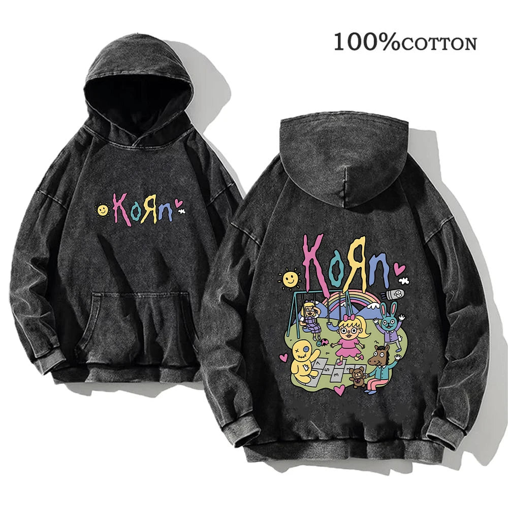 Korn Rock Band World Tour Hoodie | Vintage Washed Cotton Pullover.